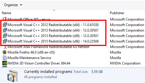 c++ redistributable for visual studio 2015